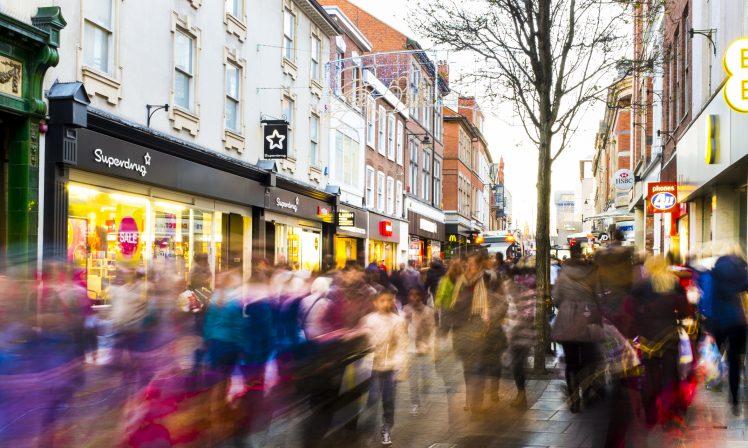 busy street shoppers retail winter supply
